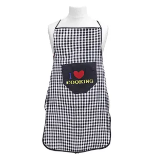 Kuber Industries Checkered Design Cotton Waterproof Apron with Front Pocket (Black), CTKTC13744