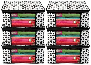 Kuber Industries Clothes Organizer For Wardrobe (Pack of 6) - Storage Organizer For Saree | Shirts | Salwar Suit - Dress Organizer For Wardrobe - Saree Covers With Zip (Polka Dots) (Black and White)