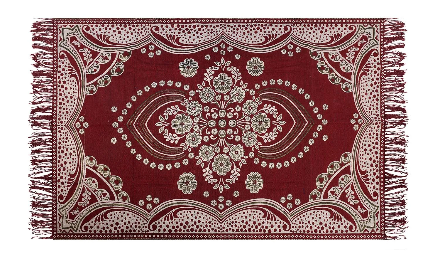 Kuber Industries - Ctktc40149- Flower Design Traditional Cotton Carpet for Living Room,Hall Bedroom Floor,Drawing Room,Study Room, Floor Covering Carpet/Area Rectangular Rug (Maroon, 5 Feet X7 Feet)