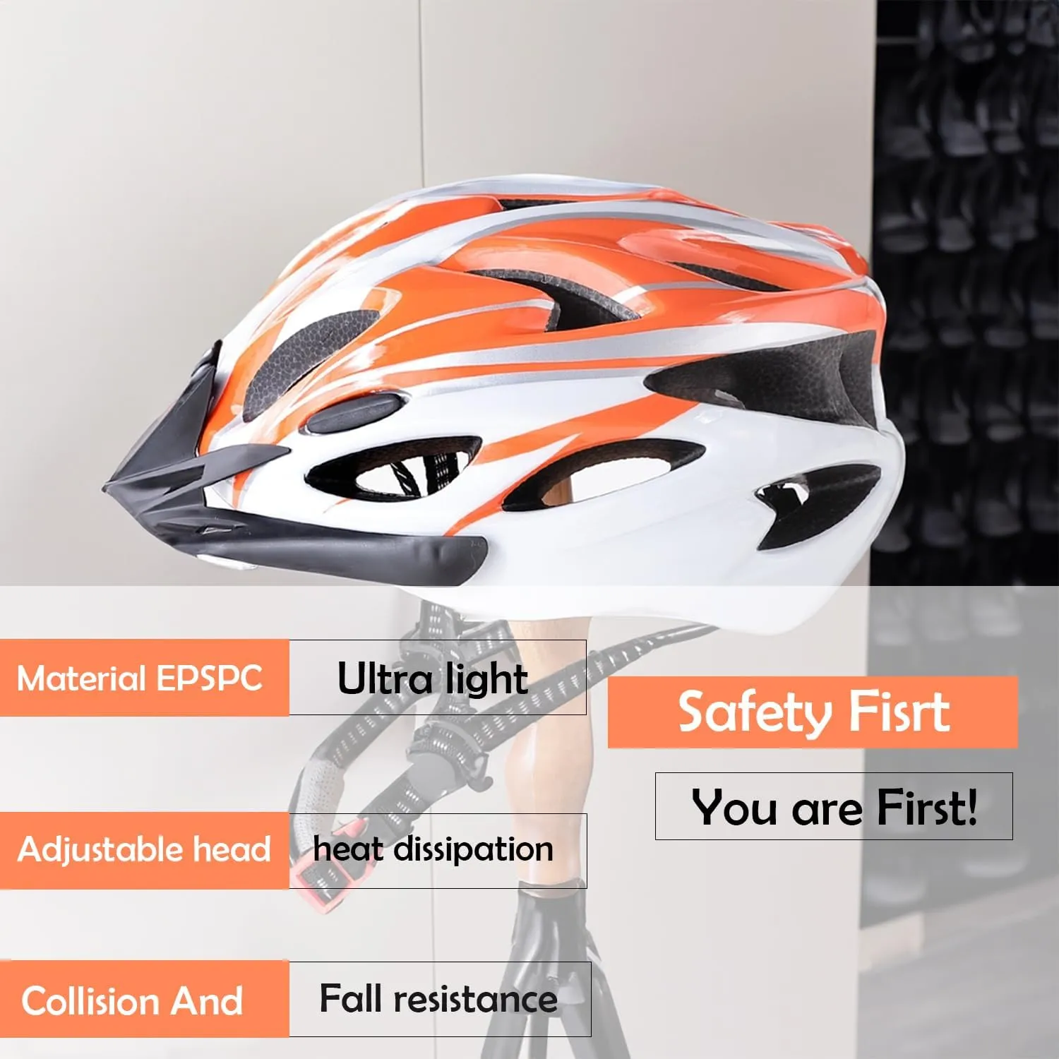 Kuber Industries Cycling Helmet with Detachable Visor|Helmet for Mountain, Road Bike & Skating|Breathable & Adjustable Bicycle Helmet|Ideal for Adults and Kids-Pack of 4 (Orange & White)