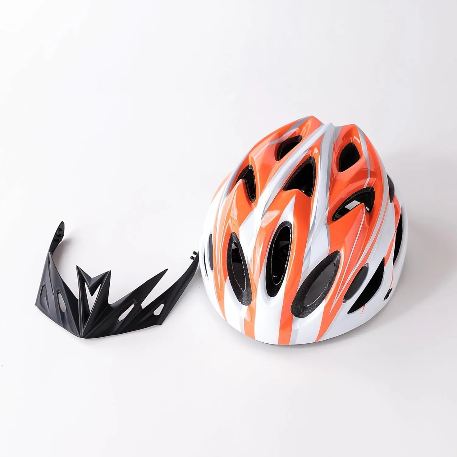 Kuber Industries Cycling Helmet with Detachable Visor|Helmet for Mountain, Road Bike & Skating|Breathable & Adjustable Bicycle Helmet|Ideal for Adults and Kids-Pack of 4 (Orange & White)