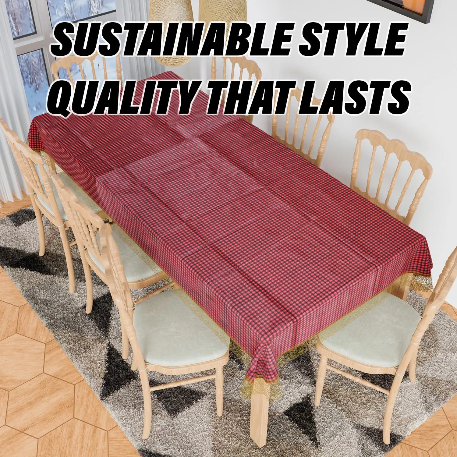 Kuber Industries Dining Table Cover | Kitchen Dining Tablecloth | 8 Seater Dining Table Cover | Dining Table Cover for Hall Décor | Barik Check Kitchen Tablecloth | 60x108 | Maroon