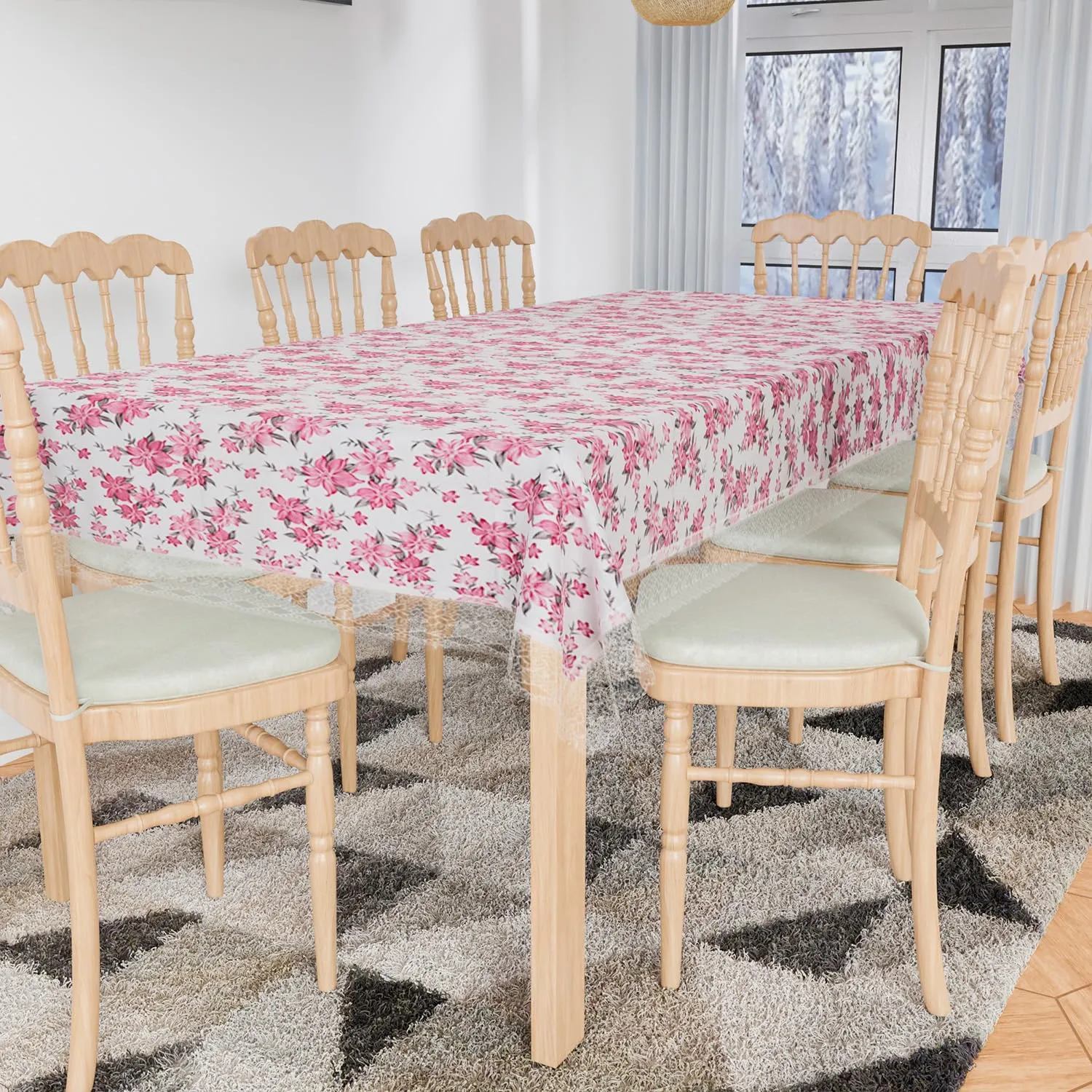 Kuber Industries Dining Table Cover | Kitchen Dining Tablecloth | 8 Seater Dining Table Cover | Dining Table Cover for Hall Décor | Barik Flower Kitchen Tablecloth | 60x108 | Pink