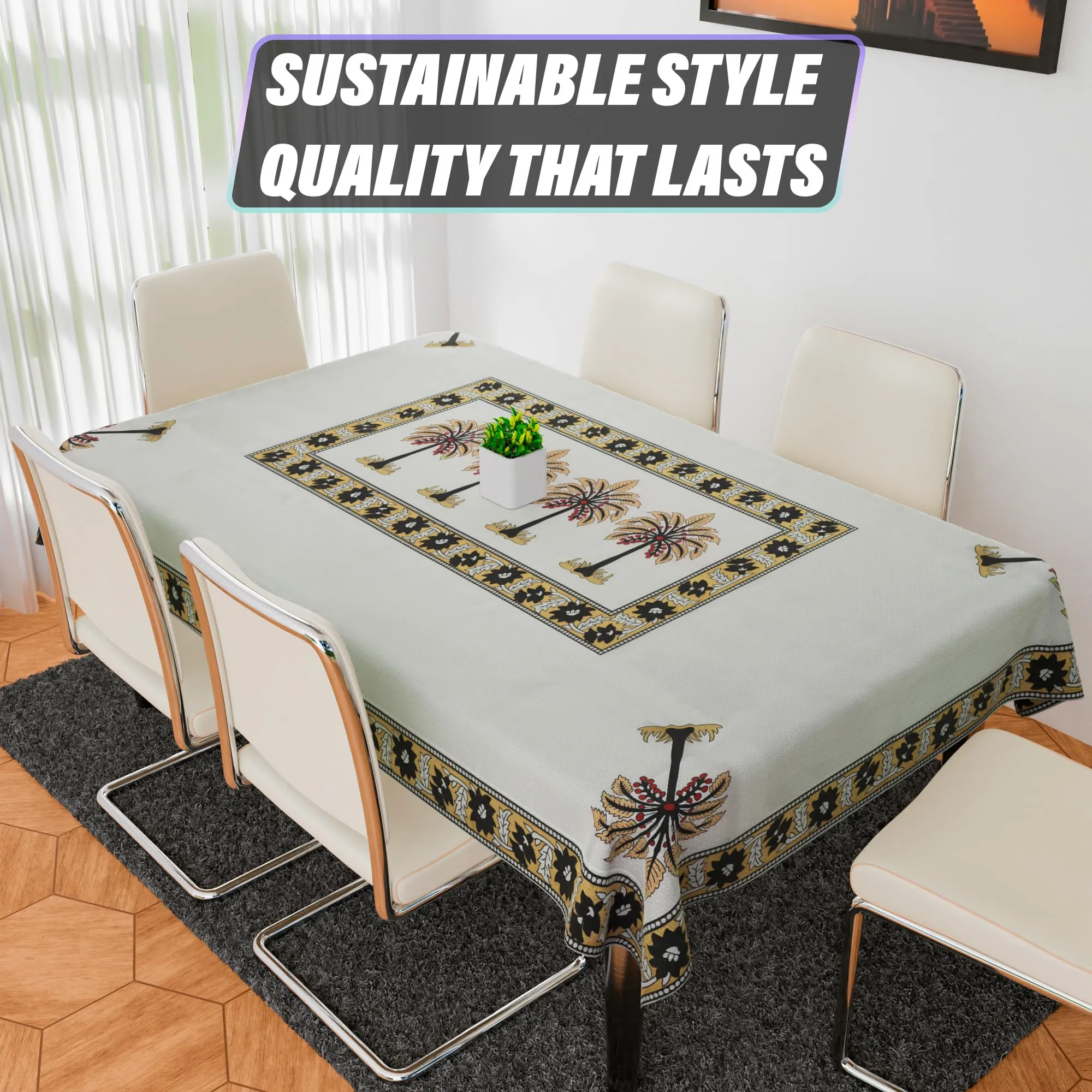 Kuber Industries Dining Table Cover | Tabletop Cover | Table Buffet Cover | Table Linen Cover | 6-Seater Table Cloth | Table Cloth Cover | Brown Tree | DTC | 60x90 Inch | White