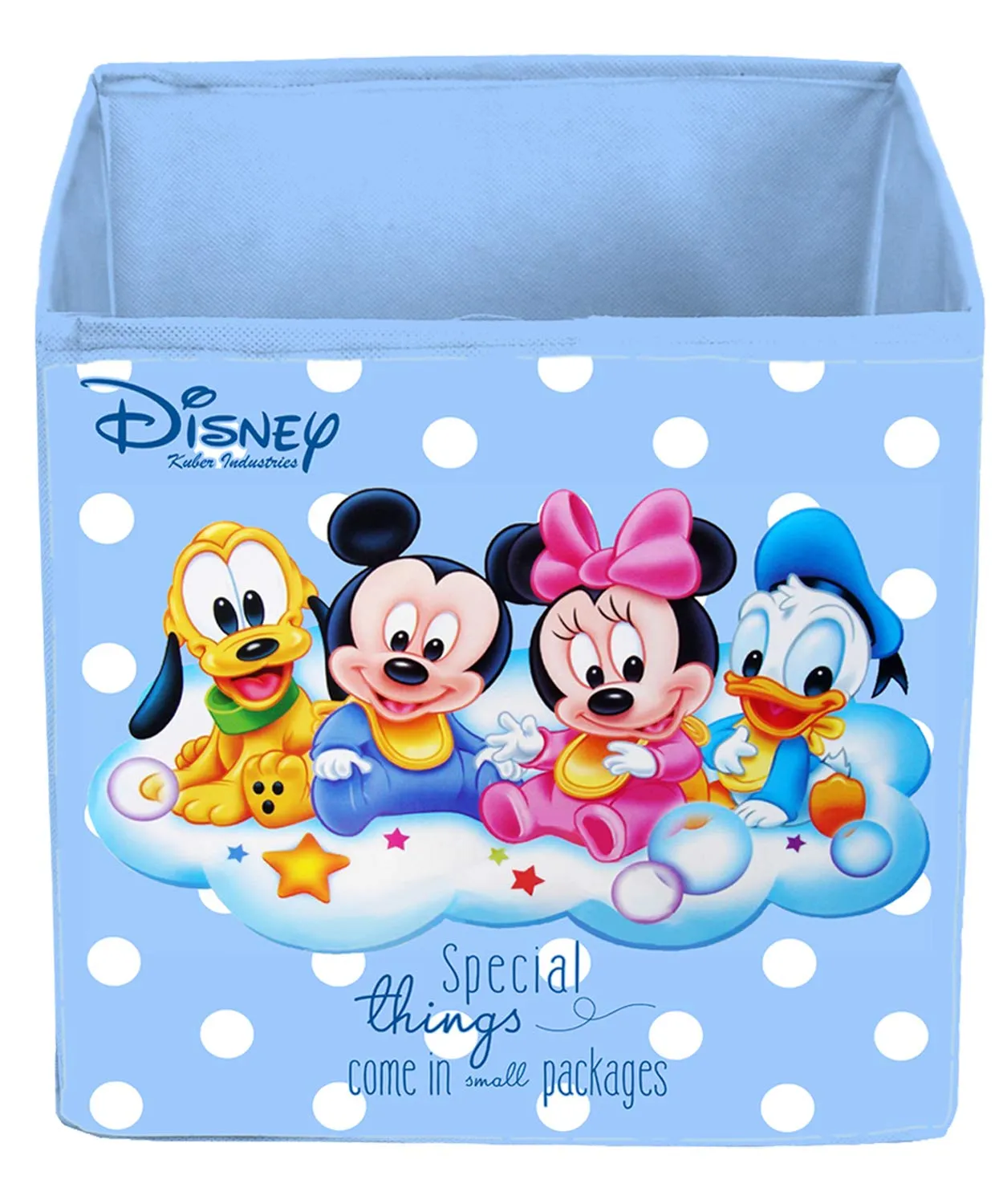 Kuber Industries Disney Baby Team Mickey Print Non Woven 3 Pieces Fabric Foldable Cubes Storage Box with Handle, Extra Large (Royal Blue)-KUBMART16153