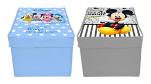 Kuber Industries Disney Kids Team Mickey Print Non Woven 2 Pieces Fabric Foldable Saree,Shirt Cover Storage Organizer Box with With Lid, Extra Large (Grey & Royal Blue)-KUBMART16334