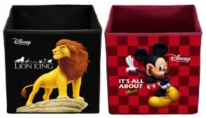 Kuber Industries Disney Mickey Lion King Print Non Woven Fabric Foldable Storage Cube Toy, Books, Shoes Storage Box with Handle (Black & Maroon, Large, 2 Pieces)-KUBMART10801