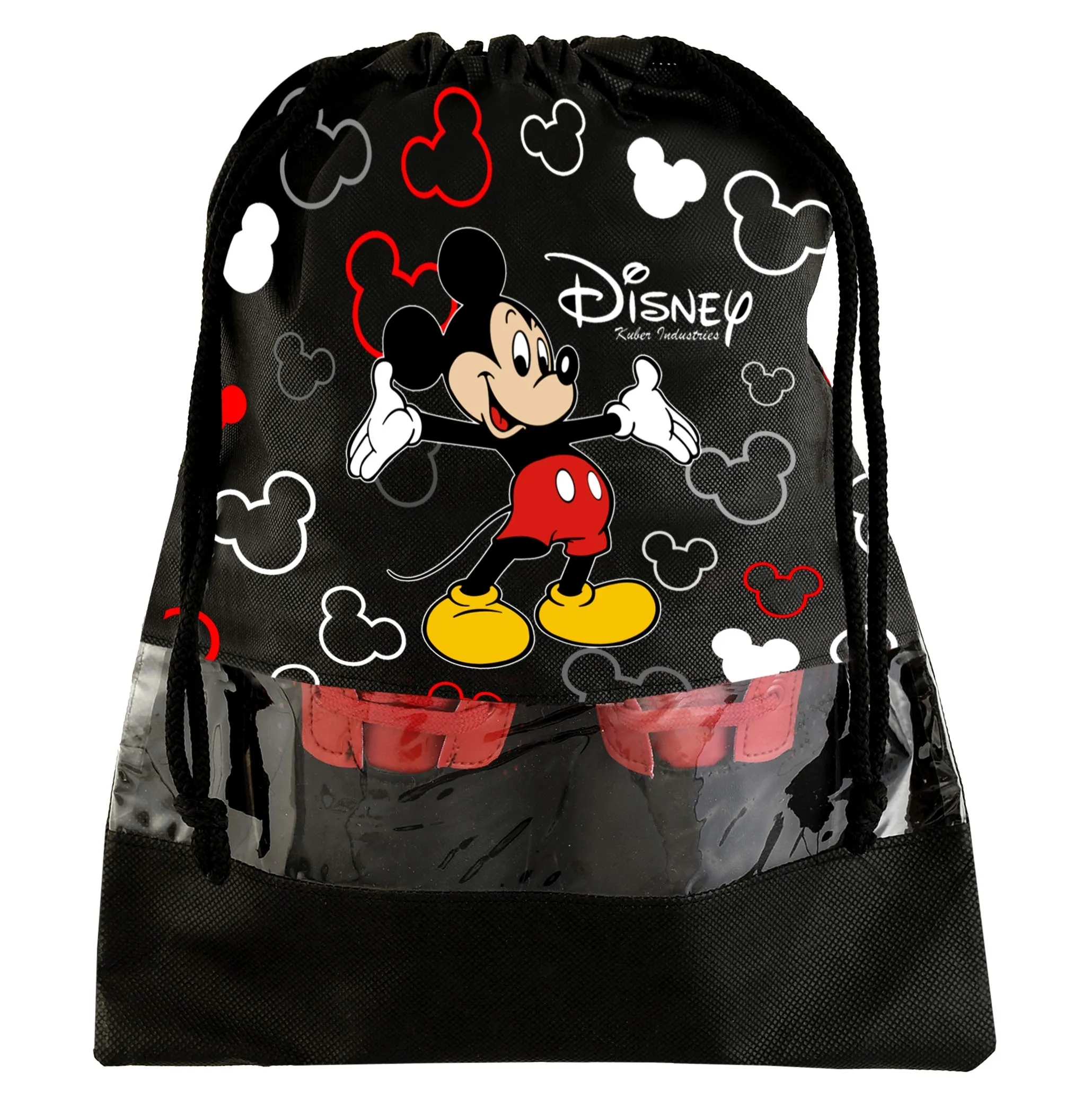 Kuber Industries Disney Mickey Print 12 Piece Non Woven Travel Shoe Cover, String Bag Organizer (Black) -HS_35_KUBMARTS17975