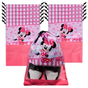 Kuber Industries Disney Minnie Shoe Cover | Travel Shoe Storage Bags | Polyester Storage Bag | Drawstring Shoe Cover | Shoe Organizer with Clear Window | Pack of 12 | Pink