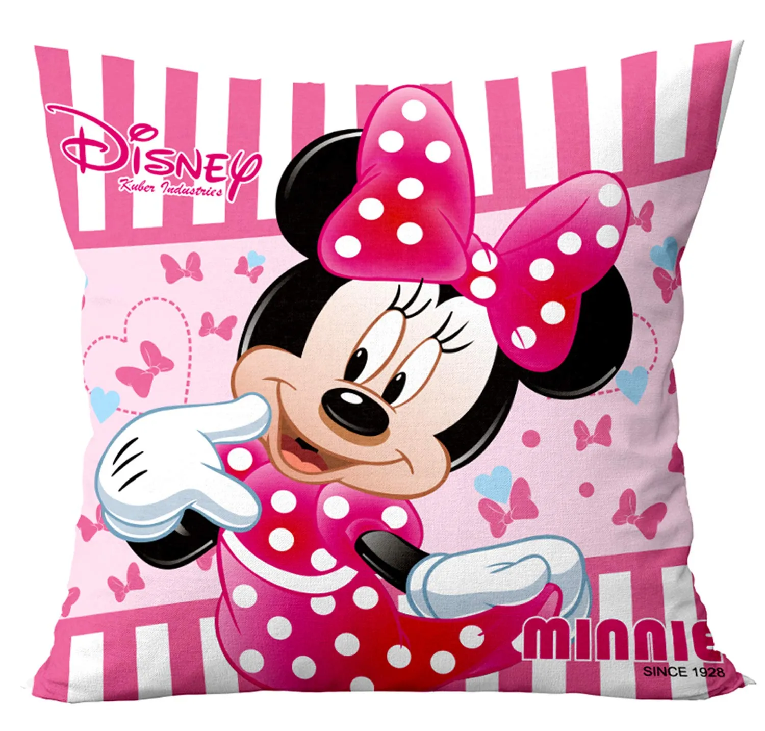 Kuber Industries Disney Team Minnie Mickey Print Silk Special Long Crush Cushion Covers (16"x16") Set of 3, Royal Blue & Pink & Black-KUBMART9998