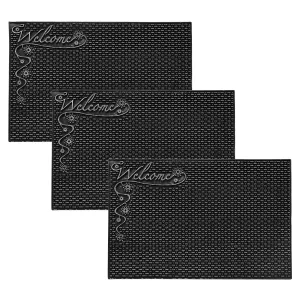 Kuber Industries Door Mat | Rubber Mud Trapper Mat | Welcome Mat | Floor mat | Door Mat for Home Entrance | Bathroom Mat | Entry Way Doormat | Pack of 3 | Black & Silver