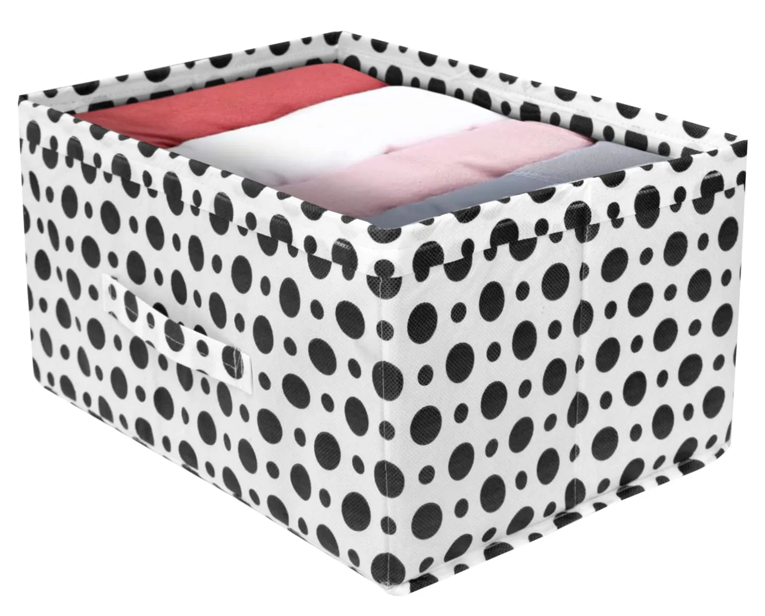 Kuber Industries Dot Printed Flodable Storage Box For Toys|Storage Box For Clothes|Drawer Storage and Cloth Organizer|Pack of 2 (Black & White) cotton, Rectangular