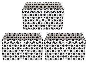 Kuber Industries Dot Printed Printed Multipurposes Rectangular Flodable Storage Box, Drawer Storage and Cloth Organizer- Pack of 3 (Black & White)-HS43KUBMART26345