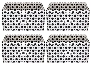 Kuber Industries Dot Printed Printed Multipurposes Rectangular Flodable Storage Box, Drawer Storage and Cloth Organizer- Pack of 4 (Black & White)-HS43KUBMART26347