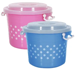 Kuber Industries Dots Design Virgin Plastic 2 Pieces Multipurpose Kitchen Storage Container With Side Lock-Handle,16 Ltrs (Blue & Pink) - CTKTC34823