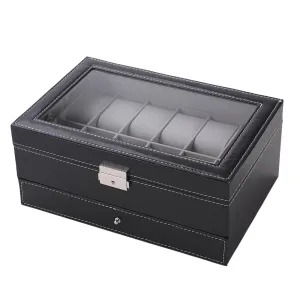 Kuber Industries Double Layer 12 Slots Watch And Jewellery Organizer-Pack of 2 (Black)