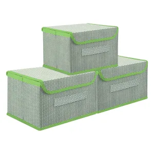 Kuber Industries Drawer Storage Box | Zig Zag Dhakkan Storage Box | Non-Woven Clothes Organizer For Toys | Storage Box with Handle | Large | Pack of 3 | Green