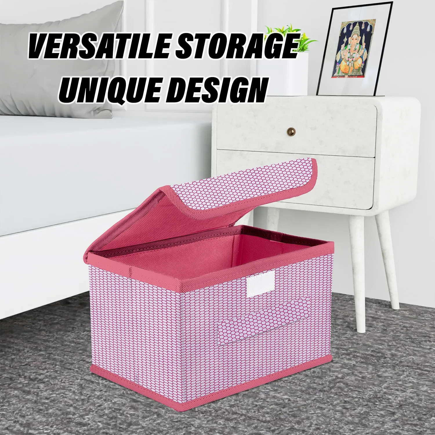 Kuber Industries Drawer Storage Box | Zig Zag Dhakkan Storage Box | Non-Woven Clothes Organizer | Storage Box with Handle | S | L | Pack of 2 | Pink