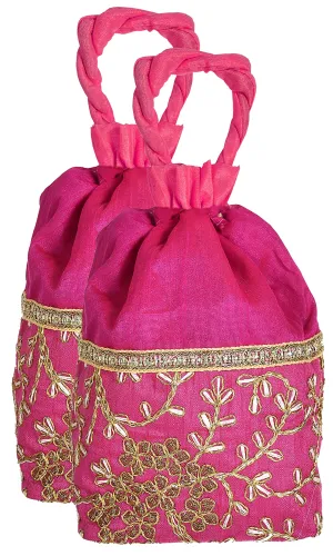 Kuber Industries Embroidered Design Drawstring Potli Bag -Pack of 2 (Pink) (HS_36_KUBMARTS019491)