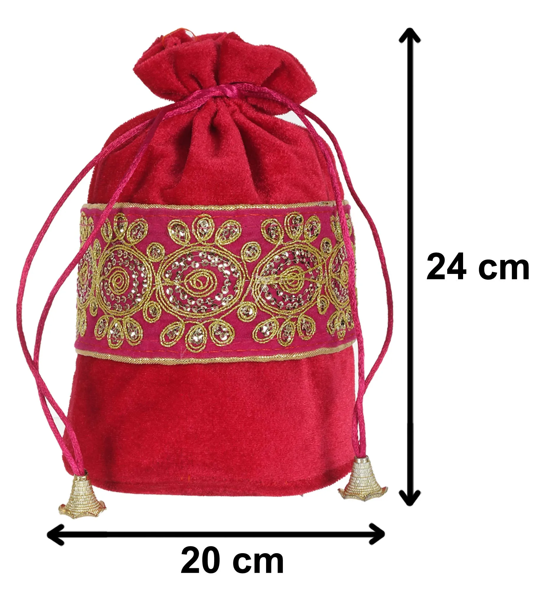 Kuber Industries Embroidered Design Drawstring Potli Bag Party Wedding Favor Gift Jewelry Bags-Pack of 4 (Pink & Yellow)