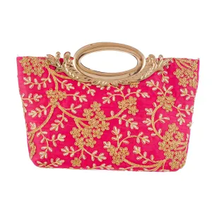 Kuber Industries Embroidered Silk Clutch Ladies Handbag (Pink) - CTKTC42085