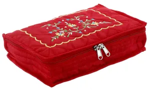 Kuber Industries Embroidery Design Cotton Jewellery Kit, Red - CTKTC030581