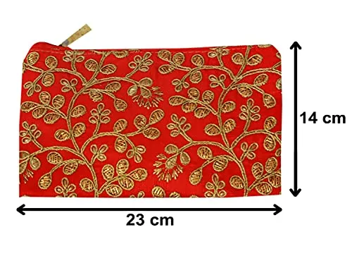 Kuber Industries Embroidery Hand Purse/Wallet For Women (Red) cotton, Rectangular