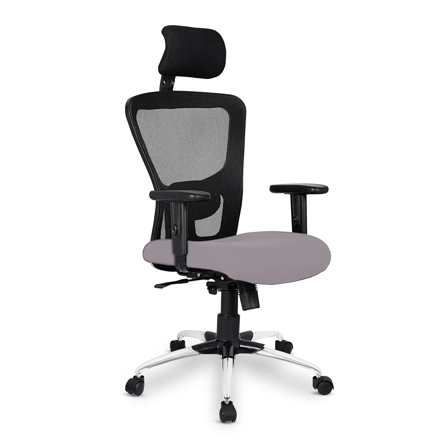 Kuber Industries Ergonomic Office Chairs for Work from Home | Comes with Manual Height Adjustable Armrest, Headrest & 2D Lumbar Support | Comfy Study Chair for Students with Wheels | Black