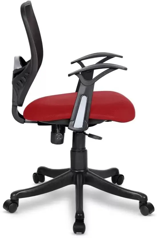 Kuber Industries Ergonomic Revolving Office Chairs for Work From Home | Comes with Manual Height Adjustable, Armrest & 2D Lumbar Support | Comfy Study Chair for Students with Wheels | Black & Red Seat