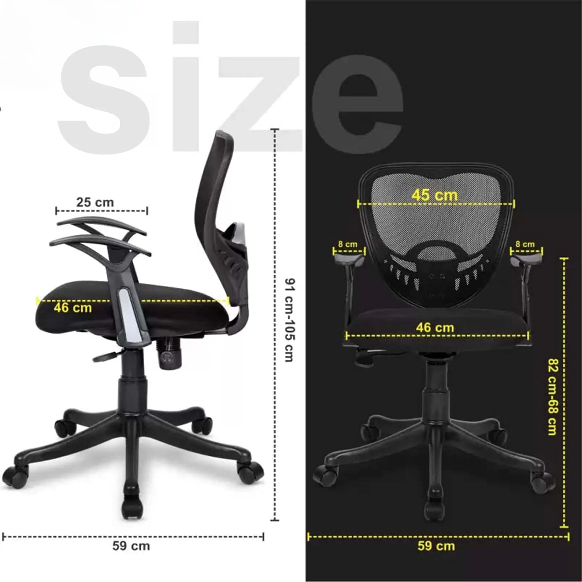 Kuber Industries Ergonomic Revolving Office Chairs for Work From Home | Comes with Manual Height Adjustable, Armrest & 2D Lumbar Support | Comfy Study Chair for Students with Wheels | Black & Red Seat