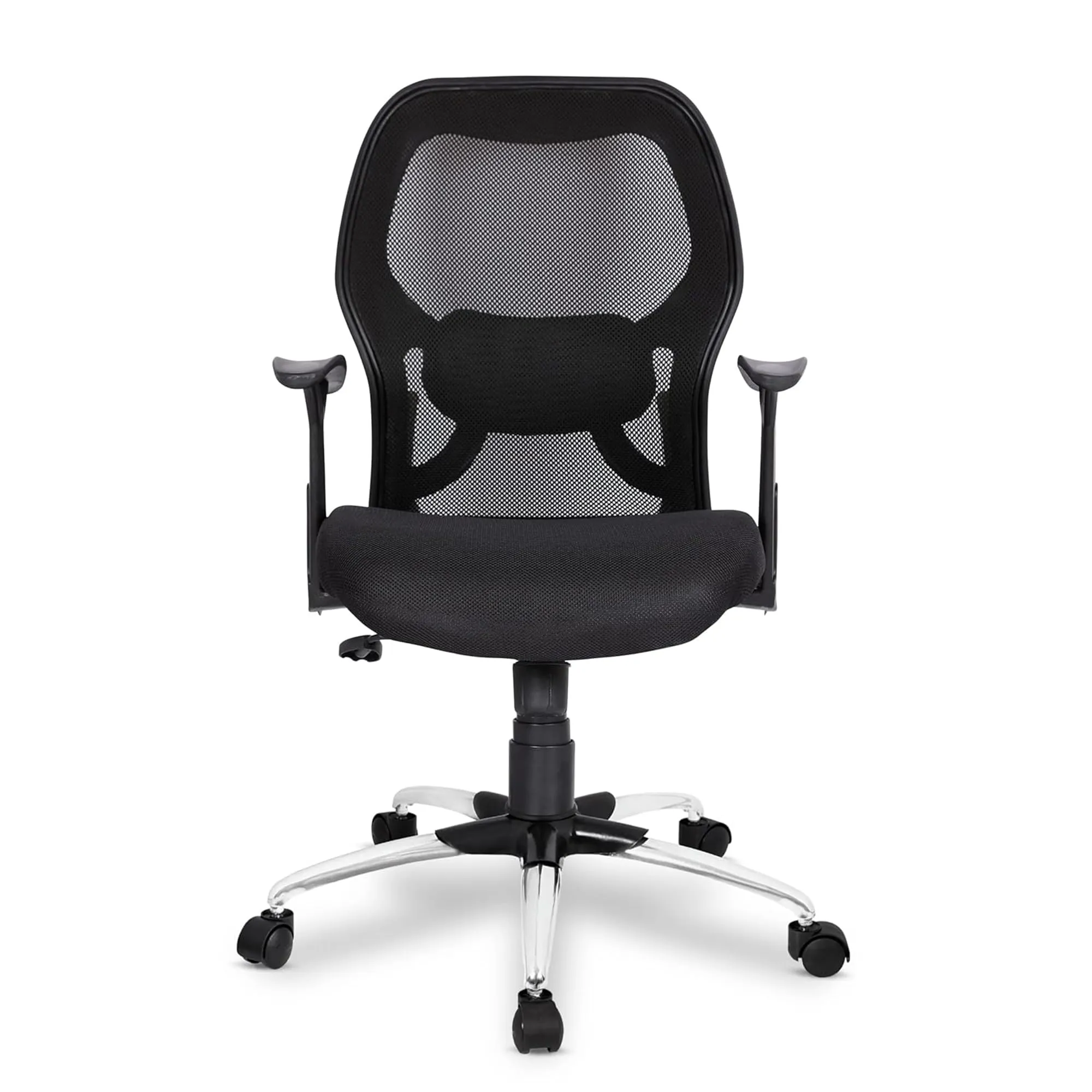 Kuber Industries Ergonomic Revolving Office Chairs for Work from Home | Comes with Manual Height Adjustable, Armrest Support | Comfy Study Chair for Students with Wheels | Black & Beige Seat