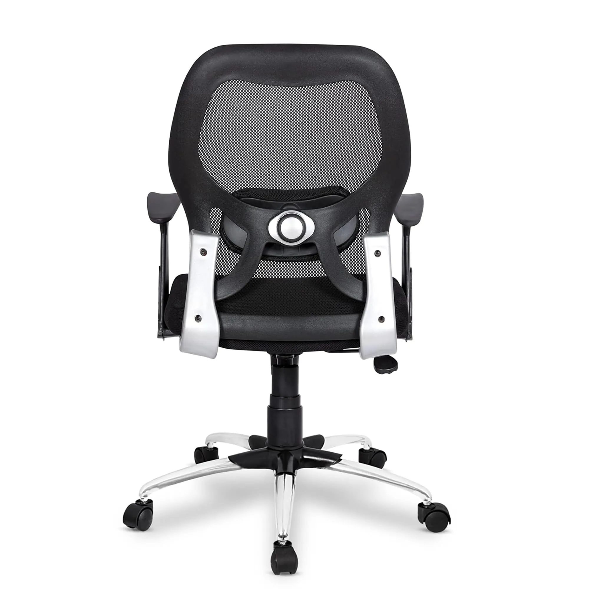 Kuber Industries Ergonomic Revolving Office Chairs for Work from Home | Comes with Manual Height Adjustable, Armrest Support | Comfy Study Chair for Students with Wheels | Black & Beige Seat