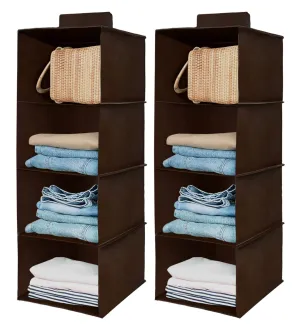 Kuber Industries Fabric Non Woven Foldable 4 Shelf Closet Hanging Organizer,Wardrobe Organizer, Pack of 2 (Brown)-Hs40Kubmart23988