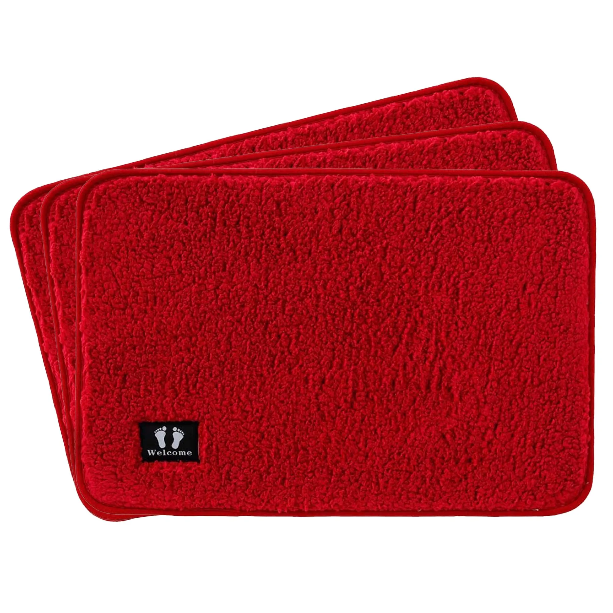 Kuber Industries Floor |Stylish Door Mat|Durable & Easy to Maintain|Multi-Utility Floor for Living Room,Bedroom,Bathroom,Kitchen,Entrances|40 x 60 cm,Red, Pack of 3