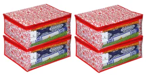 Kuber Industries Floral Design 4 Piece Non Woven Saree Cover, Red