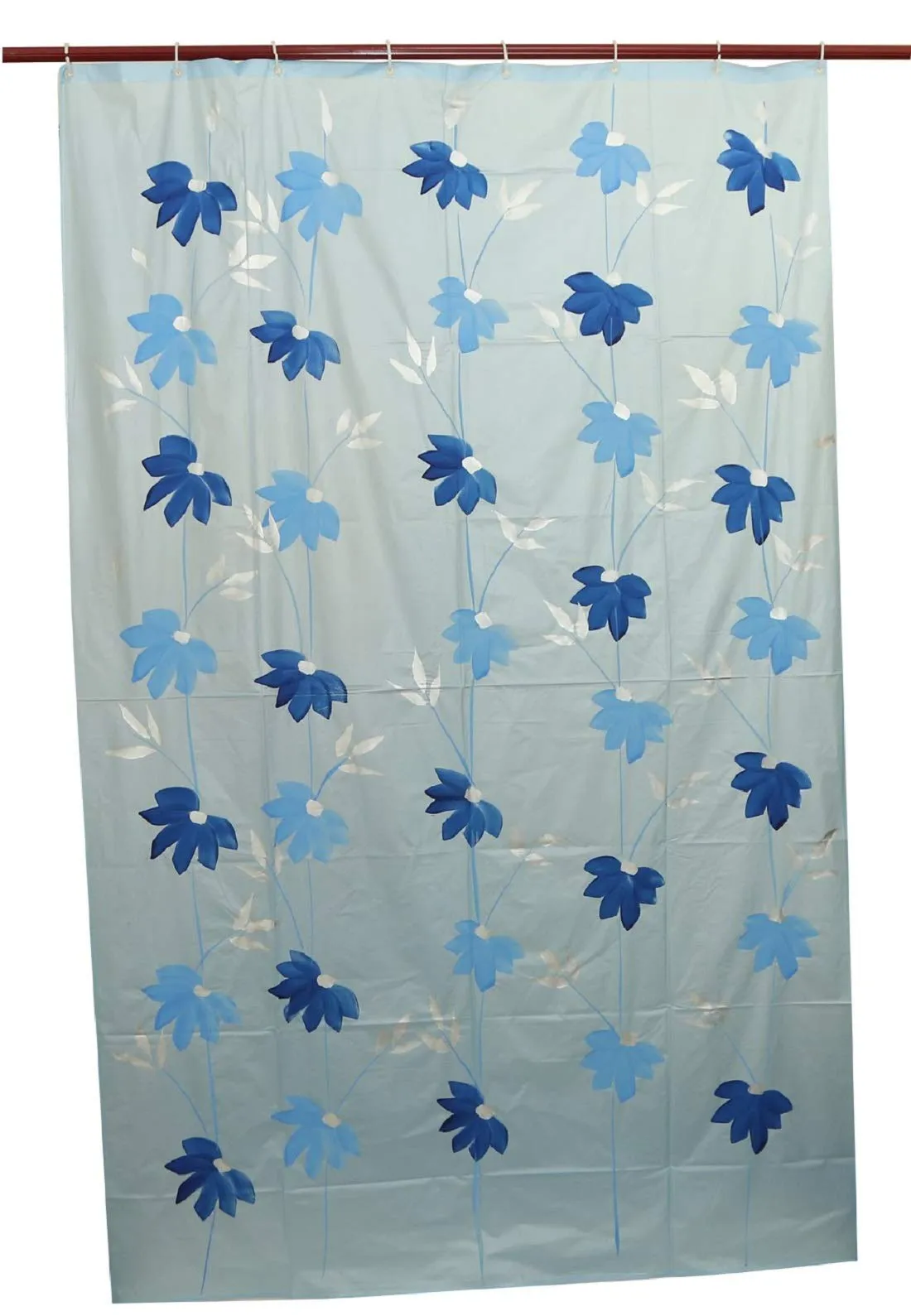 Kuber Industries Floral Design 7 Feet Shower Curtain with 8 Hooks (Sky Blue)- CTKTC030388