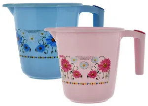 Kuber Industries Floral Printed Rambo Deluxe Virgin Plastic 2 Pieces Bathroom Mug, 1800 ml (Blue & Pink)-KUBMART3147