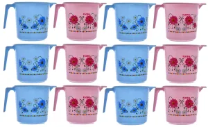 Kuber Industries Floral Printed Virgin Plastic 12 Pieces Bathroom Mug, 1000 ml (Blue & Pink)-KUBMART1259