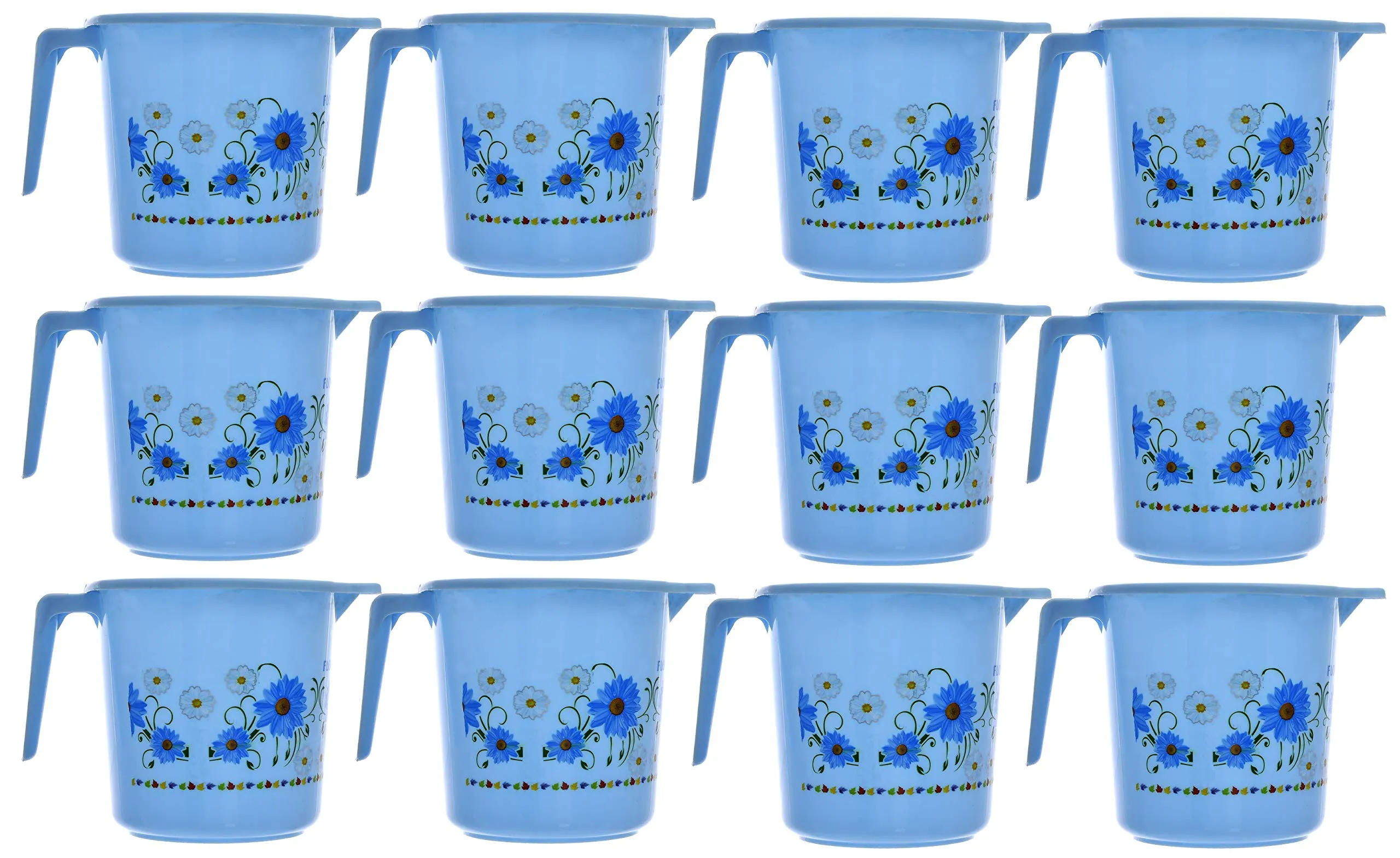 Kuber Industries Floral Printed Virgin Plastic 12 Pieces Bathroom Mug, 1000 ml (Blue)-KUBMART1242