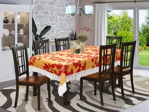 Kuber Industries Floral PVC 6 Seater Dining Table Cover - Red