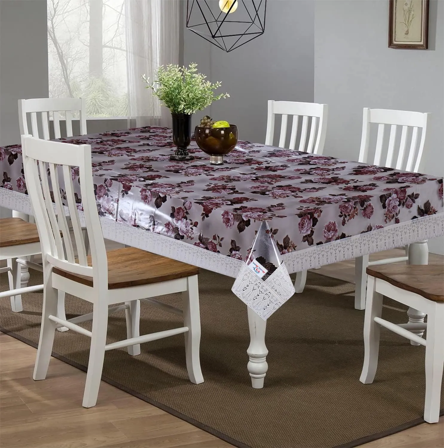 Kuber Industries Floral PVC 6 Seater Dining Table Cover - Transparent