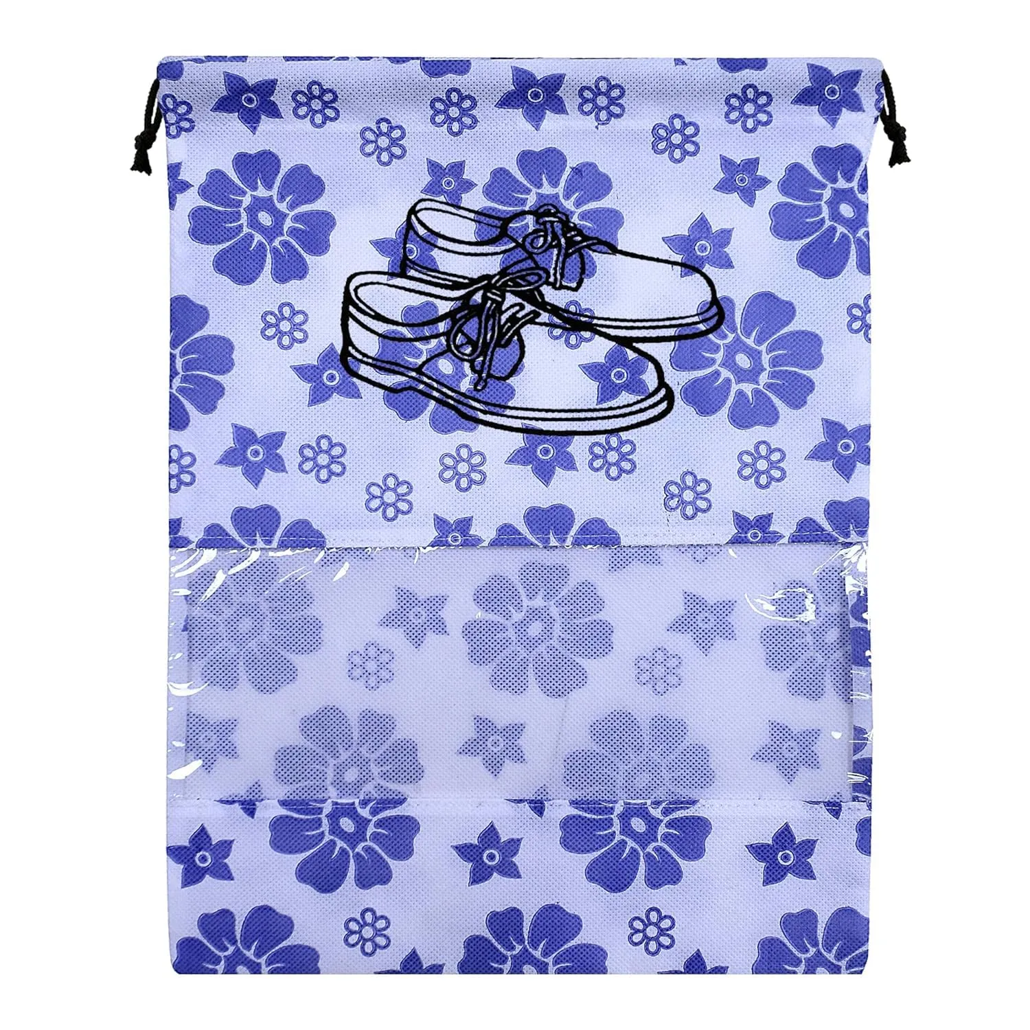 Kuber Industries Flower Design 24 Piece Non Woven Travel Shoe Cover, String Bag Organizer, Royal Blue -CTMTC039501