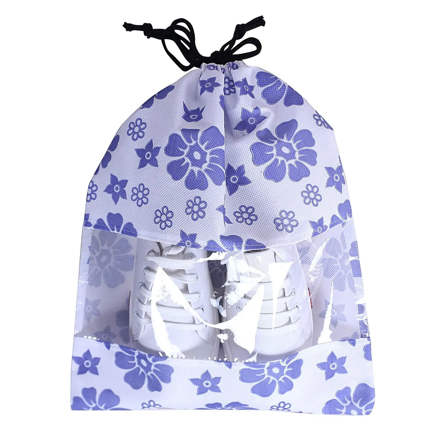 Kuber Industries Flower Design 24 Piece Non Woven Travel Shoe Cover, String Bag Organizer, Royal Blue -CTMTC039501