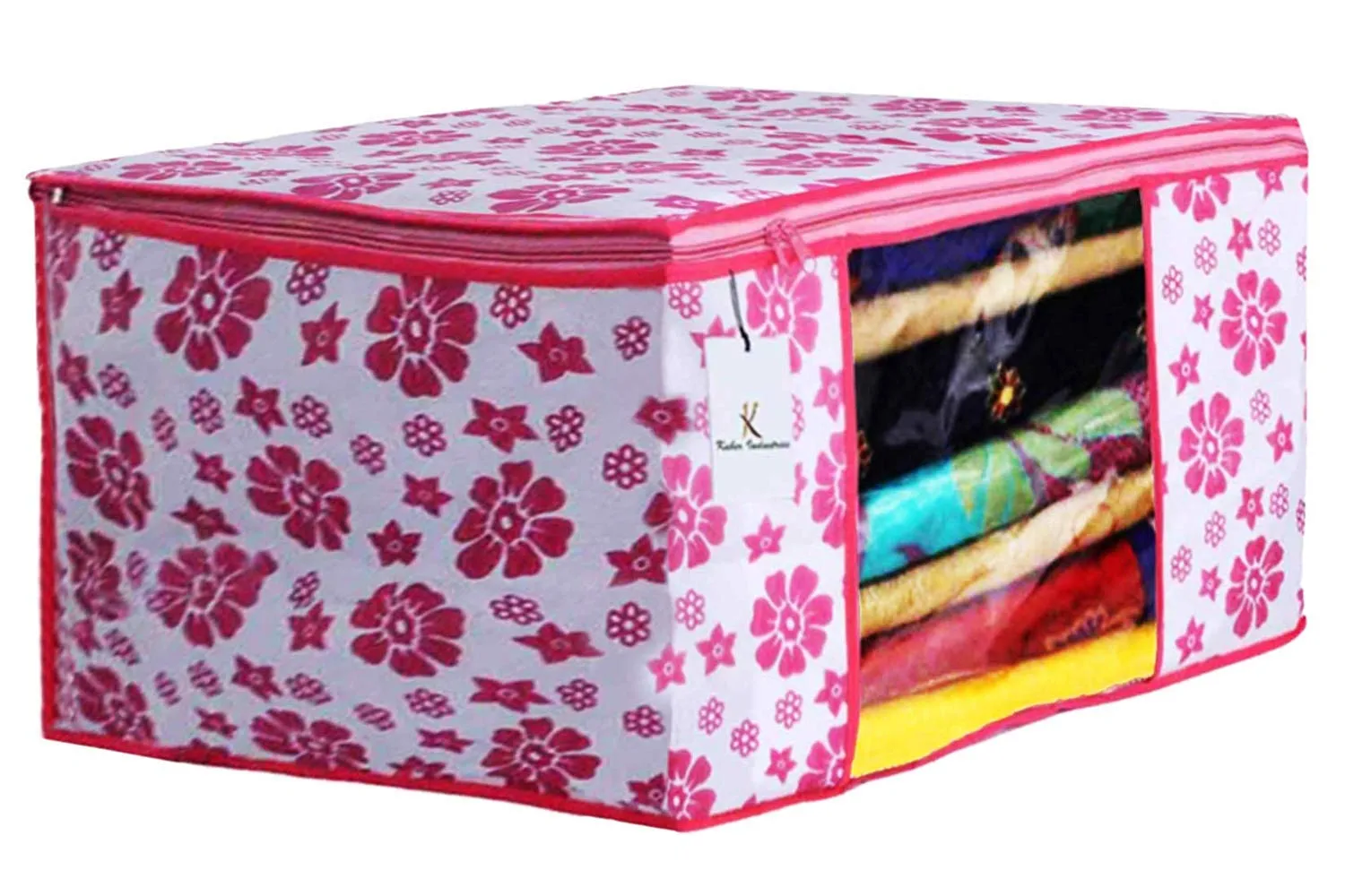 Kuber Industries Flower Design 6 Piece Non Woven Saree Cover And 6 Pieces Underbed Storage Bag, Storage Organiser, Blanket Cover, Pink & Blue -CTKTC42462