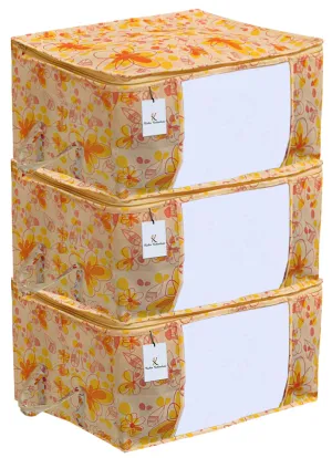 Kuber Industries Flower Print Underbed Storage Bag, Storage Organiser, Blanket Cover Set of 3 - Red, Extra Large Size-CTKTC14176