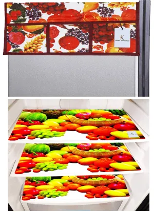 Kuber Industries Fruits Design 3 Pieces PVC Fridge Mats and 1 Piece Fridge Top Cover (Red & White) CTKTC34064