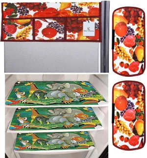 Kuber Industries Fruits Design 3 Pieces PVC Fridge Mats,2 Piece Handle Cover and 1 Piece Fridge Top Cover (Red & White) CTKTC34092