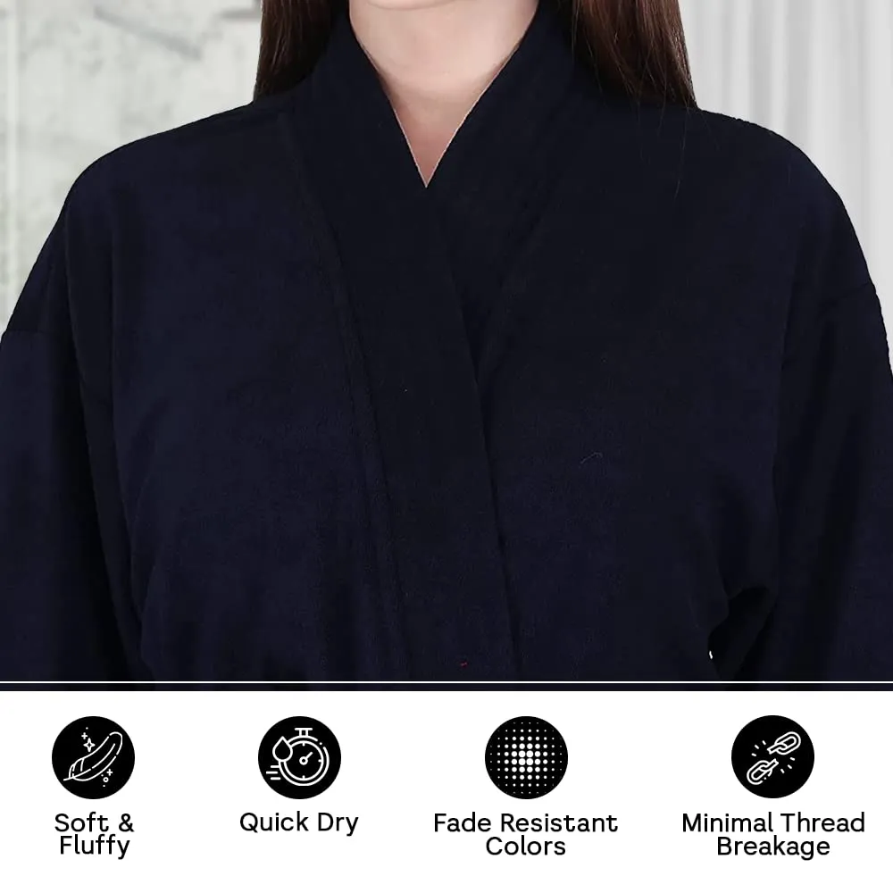 Kuber Industries Half Sleeve Terry Cotton Bathrobe |Soft and Easy to Absorb & Dry| Unisex Bathrobe|Free Size|Navy Blue