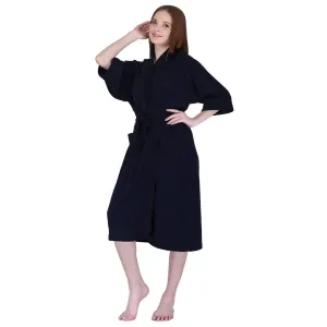 Kuber Industries Half Sleeve Terry Cotton Bathrobe |Soft and Easy to Absorb & Dry| Unisex Bathrobe|Free Size|Navy Blue