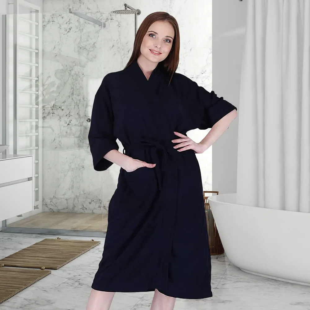 Kuber Industries Half Sleeve Terry Cotton Bathrobe |Soft and Easy to Absorb & Dry| Unisex Bathrobe|Free Size|Navy Blue